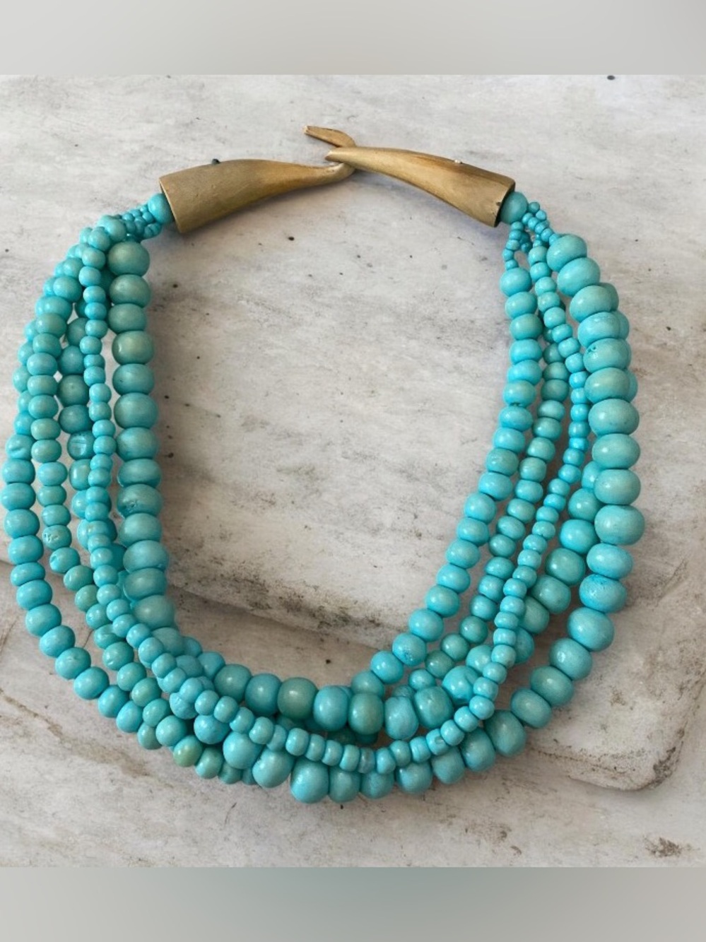 Vintage Gerda Lynggaard MONIES 5 strand dyed bone and horn beaded necklace
